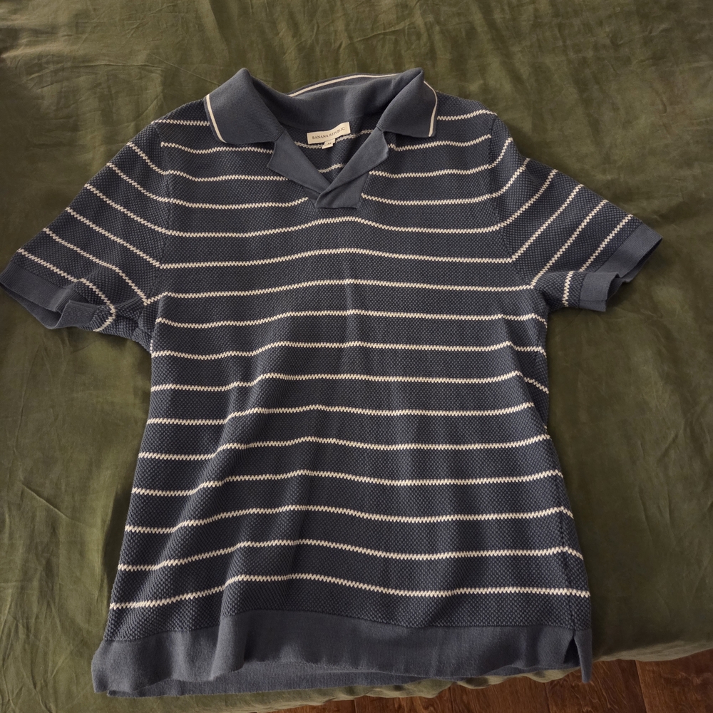 Banana Republic Navy and Cream Striped Polo
